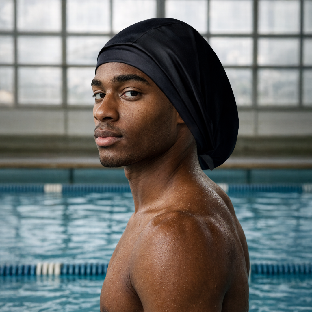 Hairbrella Satin-Lined Waterproof, Adjustable Swim Cap Men