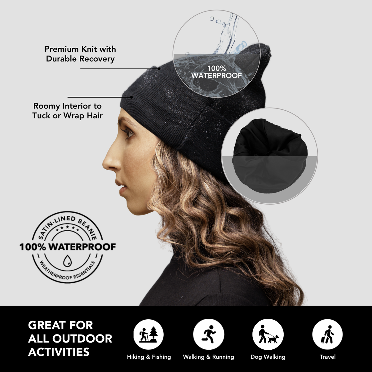Satin-Lined, Waterproof, Cuffed Beanie