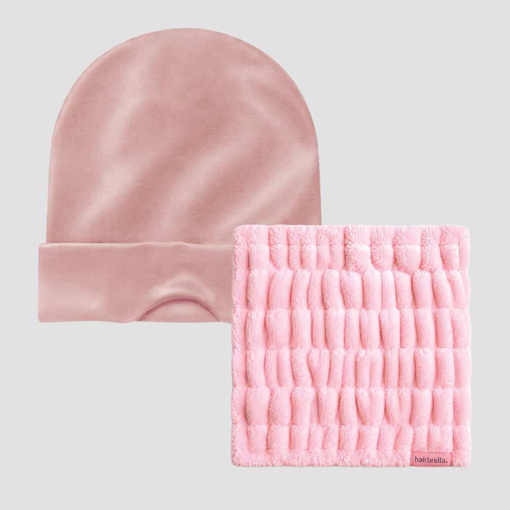 Blush Spa Set – Spa Headband & Satin Nap Cap