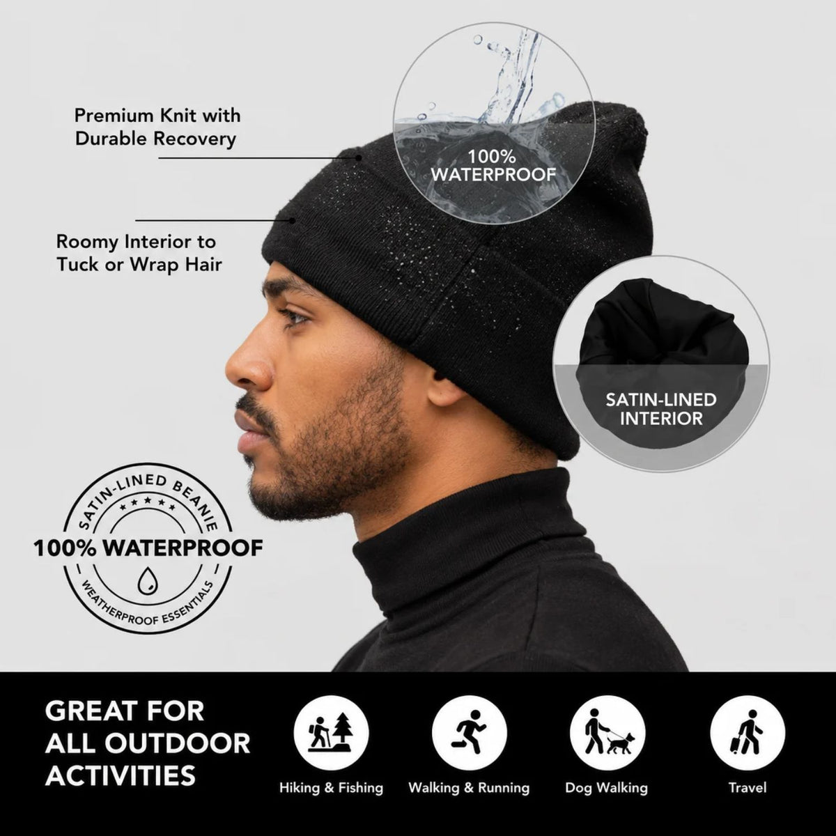 Satin-Lined, Waterproof, Men's Cuffed Beanie